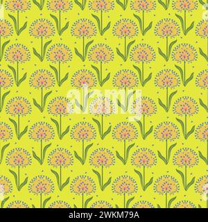 Seamless pattern with garden onion flowers, allium. Spring meadow vector endless texture Stock Vector