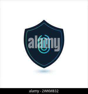 Security shield vector icon. Fingerprint identification protection vector icon. Fingerprint password. Fingerprint scan. Stock vector illustration Stock Vector