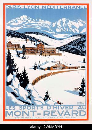 Vintage Travel Poster Sport d'Hiver au Mont-Revard,  Winter Sports at Mont-Revard, France by Roger Broders, 1927 Stock Photo