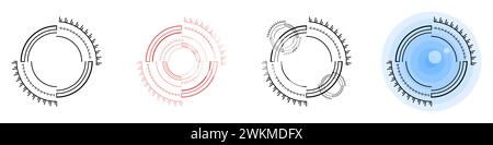 Cyber eye vector icon. The icon of the eye in modern technical circles. Look in the crosshairs vector. Technological circle dials with hour markers. Stock Vector