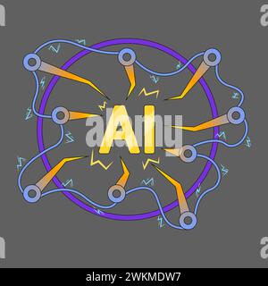 Set of AI web icons. Machine learning logo. Futuristic cybernetics logos. AI vector illustration. Stock Vector