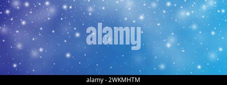 Lovely winter day. Background of many falling snowflakes.  Winter abstract template design. Winter background with snowflakes elements in blue backgro Stock Photo