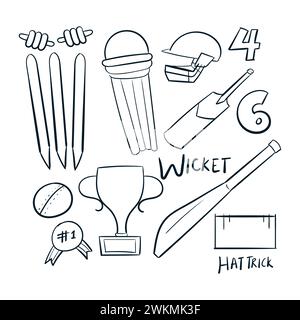 Cricket Vector Illustration Vector Icon Cricket sports Item icon Doodle Scribbles Icons Stock Vector