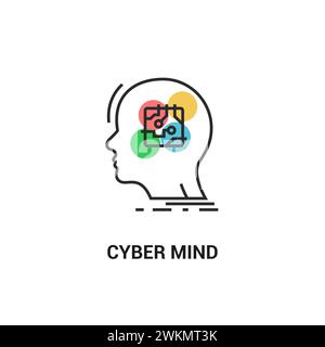 Human brain head digital logo technology. People think tech cyber mind creative icon Stock Vector