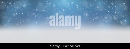 Lovely winter day. Background of many falling snowflakes.  Winter abstract template design. Winter background with snowflakes elements in blue backgro Stock Photo