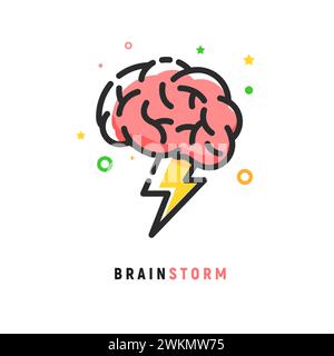 Brainstorm vector icon idea. Brain storm lighting power creative concept, mind illustration Stock Vector