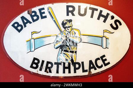 Babe Ruth Birthplace Shrine Sign used as a building marker in the early days of the museum Stock Photo
