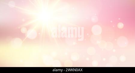Blurred flower summer lights on soft colorful background. Summer green garden. Pink floral background. Nature, ecology concept. Abstract defocused flo Stock Photo