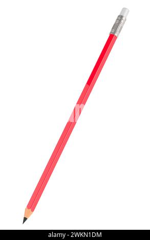 Red graphite pencil with eraser, 3D rendering isolated on white background Stock Photo