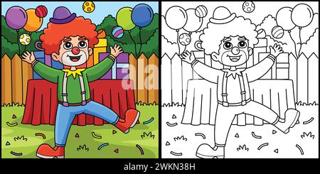 Birthday Clown Coloring Page Colored Illustration Stock Vector