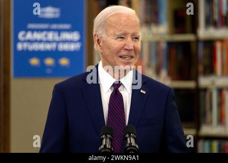 Culver City, California, USA. 21st Feb, 2024. President JOE BIDEN announces a $1.2 billion student debt relief package during remarks at the Culver City Julian Dixon Library.(Credit Image: © Brian Cahn/ZUMA Press Wire) EDITORIAL USAGE ONLY! Not for Commercial USAGE! Stock Photo