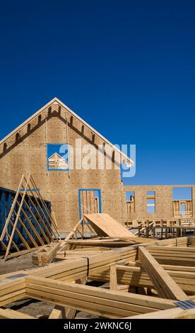 Two story wood frame home under construction. Stock Photo