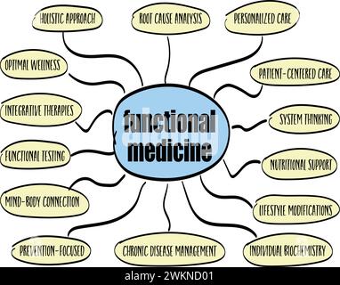 functional medicine infographics or mind map sketch, holistic health care concept Stock Vector