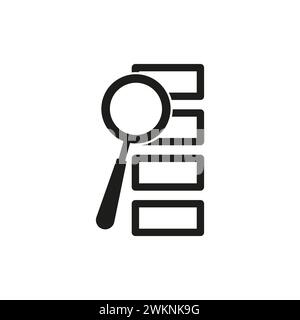 Search in data stack. Magnifying glass on documents. Analysis and research icon. Vector illustration. EPS 10. Stock Vector
