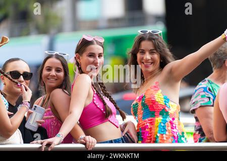 Taylor Swift fans celebrate having fun in a group, Melbourne city Australia 2024. Stock Photo
