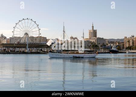 Sailing boat in the harbour of Malaga, Costa del Sol, 11.02.2019 Stock Photo