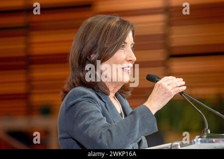 New York, New York, USA. 21st Feb, 2024. (NEW) Governor Hochul Delivers Remarks at Google's Ribbon-Cutting Ceremony. February 21, 2024, New York, New York, USA: New York State Governor Katy Hochul speaks at Google's Ribbon-Cutting Ceremony at St. John Terminal on February 21, 2024 in New York City. (Credit: M10s/TheNews2) (Foto: M10s/Thenews2/Zumapress) (Credit Image: © Ron Adar/TheNEWS2 via ZUMA Press Wire) EDITORIAL USAGE ONLY! Not for Commercial USAGE! Stock Photo