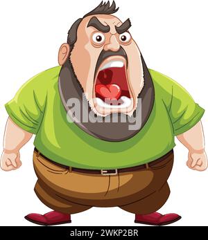 Cartoon of a man yelling with a furious expression Stock Vector