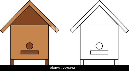 Bee hive. House for honey bees. Children's coloring book. Vector illustration isolated on white background. Stock Vector
