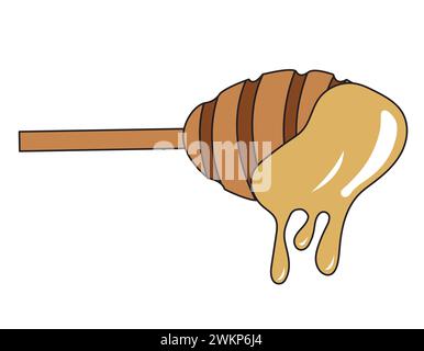 Spoon for honey with flowing droplets of honey. Vector illustration isolated on a white background. Stock Vector