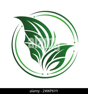 A simple, stylized green leaf logo representing nature, growth, and sustainability. Stock Vector