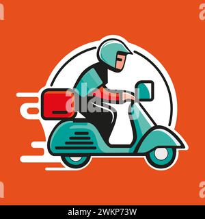 Scooter delivery logo flat simple design Stock Vector