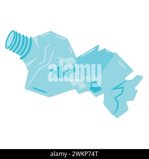 Crumpled plastic bottle. Nature pollution. Recycling. Vector illustration isolated on a white background. Stock Vector