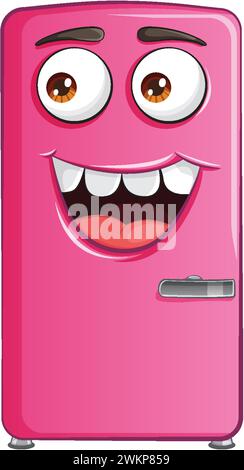 Vector illustration of a cheerful pink fridge Stock Vector