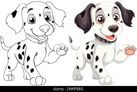 Two happy cartoon Dalmatian puppies with spots Stock Vector