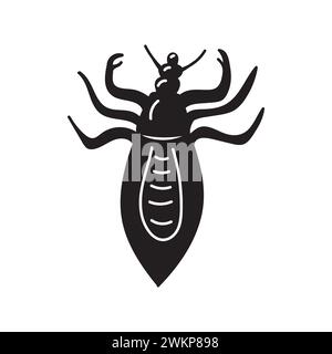 head lice or Pediculus humanus capitis. Black and white vector illustration in flat style isolated on white background. Stock Vector