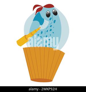 Flounder fish pirate with a spyglass. Vector illustration for children's party pirate party isolated on white background. Stock Vector