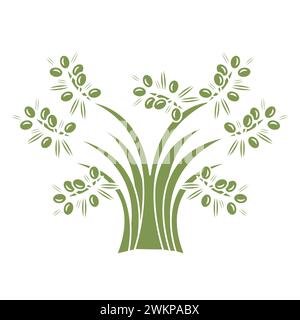 Olive tree with fruits and leaves. Simple icon. Vector illustration isolated on white background. Stock Vector