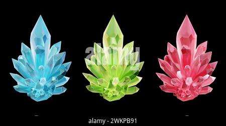 Crystal gemstone set isolated background 3d rendering Stock Photo