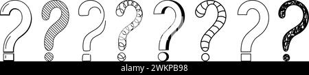Doodle question mark hand drawn sketch vector illustration set isolated on white background. Collection of various question marks asking or doubt punc Stock Vector