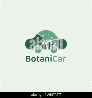 Simple car logo mixed with botanical pattern. Stock Vector