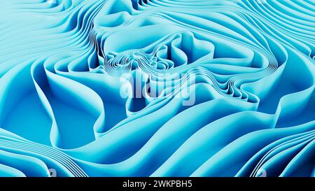 Abstract blue background with wavy lines. 3d rendering, 3d illustration. Stock Photo