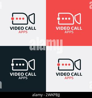 Video chat app logo with line style. Stock Vector