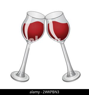 Two glasses of wine clink. Realistic vector illustration isolated on white background. Stock Vector