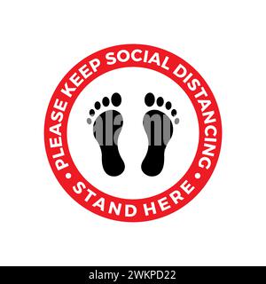 Caution Please Keep Social Distancing. soles of the feet icon Stock Vector