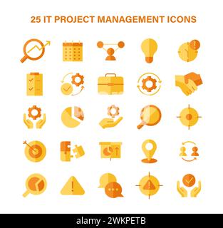 IT Project Management set. Comprehensive icons for teamwork, strategy, and planning. Essential elements for successful execution and goal achievement. Flat vector illustration. Stock Vector