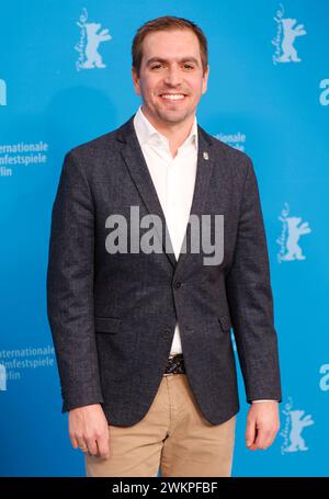 Philipp Lahm poses at the photocall of 'Elf Mal Morgen: Berlinale Meets Fußball' (Eleven Tomorrows: Berlinale Meets Football)' during the 74th Berlinale International Film Festival at Hotel Grand Hyatt in Berlin, Germany, on 21 February 2024. Stock Photo