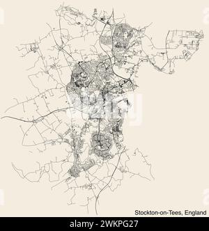 Street roads map of the British city of STOCKTON-ON-TEES, ENGLAND Stock Vector