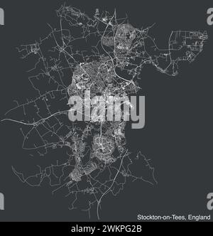 Street roads map of the British city of STOCKTON-ON-TEES, ENGLAND Stock Vector