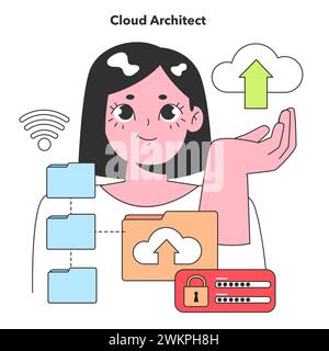 A Cloud Architect elevates data into the stratosphere, crafting secure and scalable cloud solutions that power modern enterprises. Stock Vector