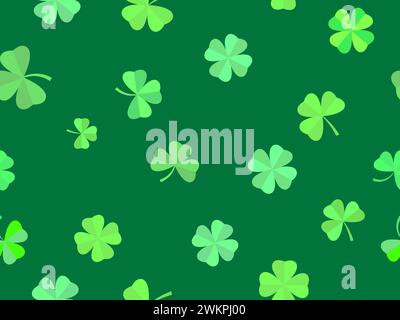 Seamless pattern with clovers for St. Patrick's Day. The four-leaf clover is green, a symbol of good luck. Background for promotional products, cards Stock Vector