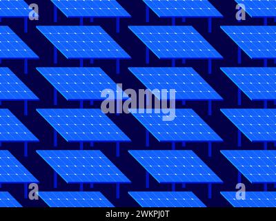 Solar panel seamless pattern. Field of solar panels. Renewable energy, production of environmentally friendly electricity. Design of advertising produ Stock Vector