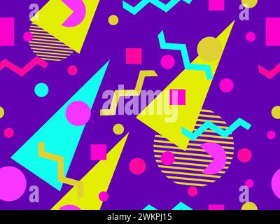 Memphis seamless pattern with geometric shapes in 80s and 90s style. Geometric shapes of different shapes and colors. Design of promotional products, Stock Vector