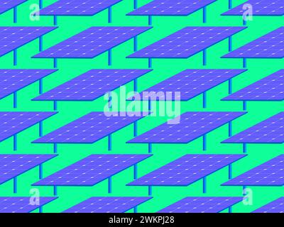 Solar panel seamless pattern. Field of solar panels. Renewable energy, production of environmentally friendly electricity. Design of advertising produ Stock Vector