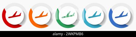 Arrivals, airport vector icon set, flat icons for logo design, webdesign and mobile applications, colorful round buttons Stock Vector