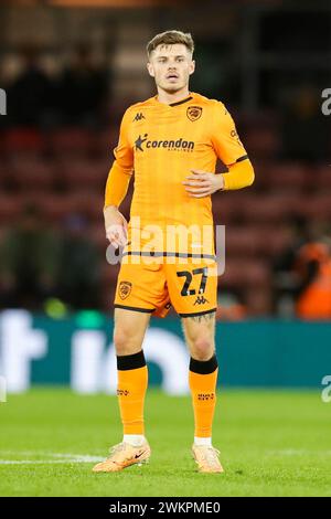 Southampton, UK. 20th Feb, 2024. Hull City midfielder Regan Slater (27) in action during the Southampton FC v Hull City FC at St.Mary's Stadium, Southampton, England, United Kingdom on 20 February 2024 Credit: Every Second Media/Alamy Live News Stock Photo